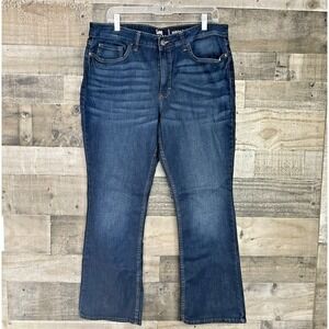 Lee Riders Jeans Mid Rise Boot Womens Size 16P Dark Blue Denim Stretch Distresse